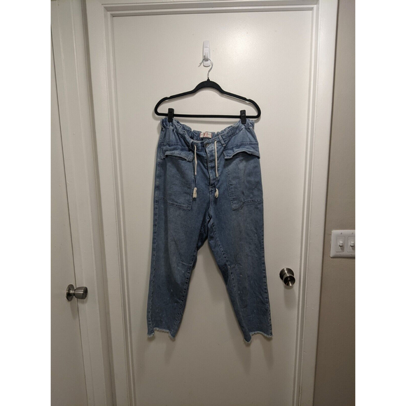 We The Free Lightwash City Slouch Mom Jeans Free People Drawstring Button Fly - Picture 2 of 11